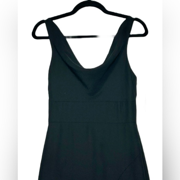 NWT Dessy Collection Black Cowl-Neck Wide Strap Crepe Trumpet Gown Front Slit 2R - Picture 6 of 16